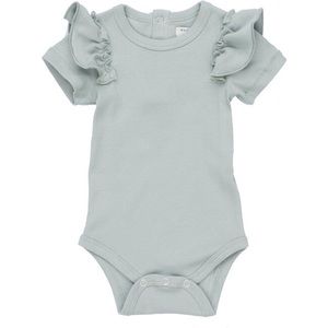 Maison Me Baby Ruffle Shoulder Body Suit in Dusty Blue 0-3mo